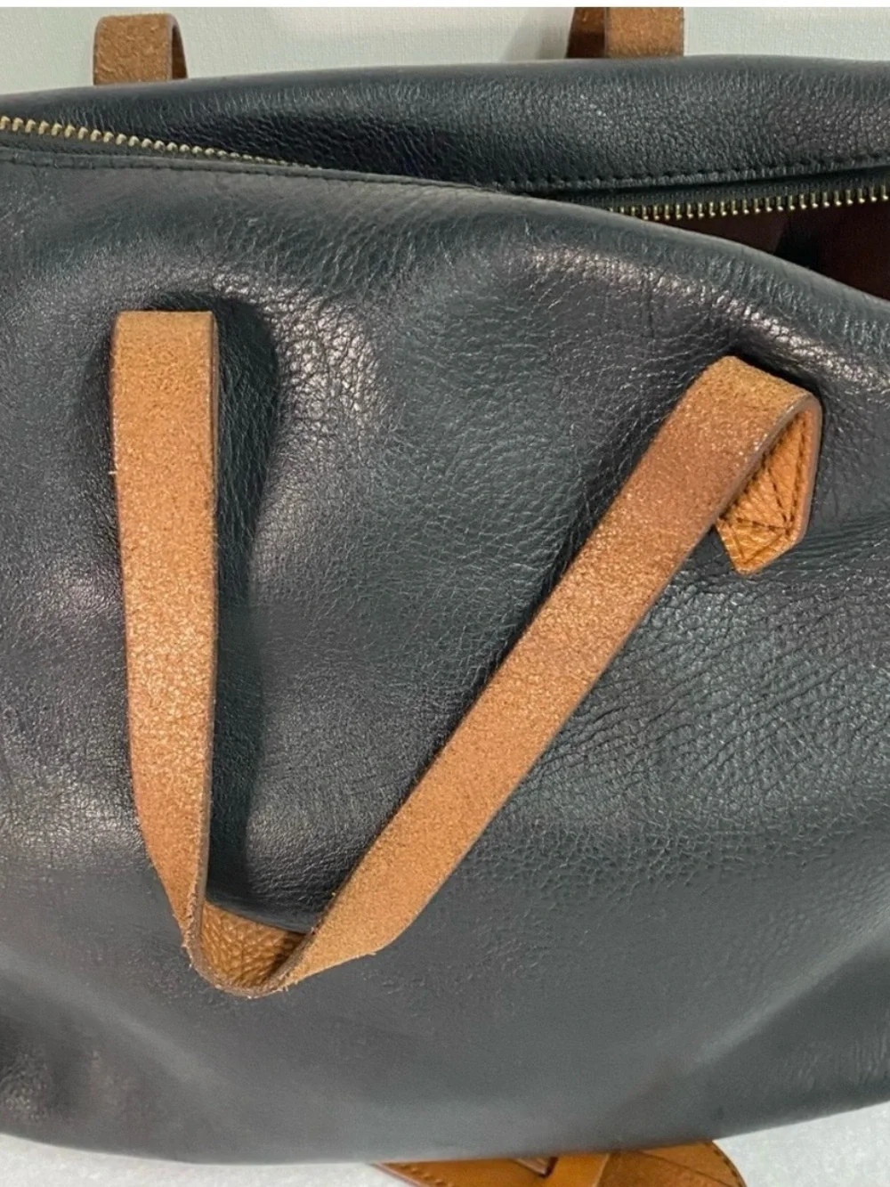 Madewell Black Tote with Brown Leather Straps